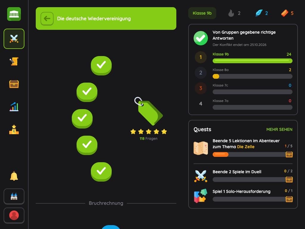 Schüler-App auf dem Tablet: Pfad des Abenteuermodus und Quests