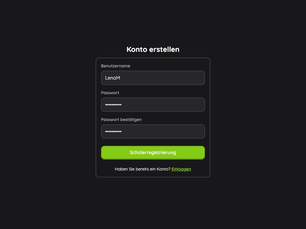 Schüleransicht - Konto erstellen