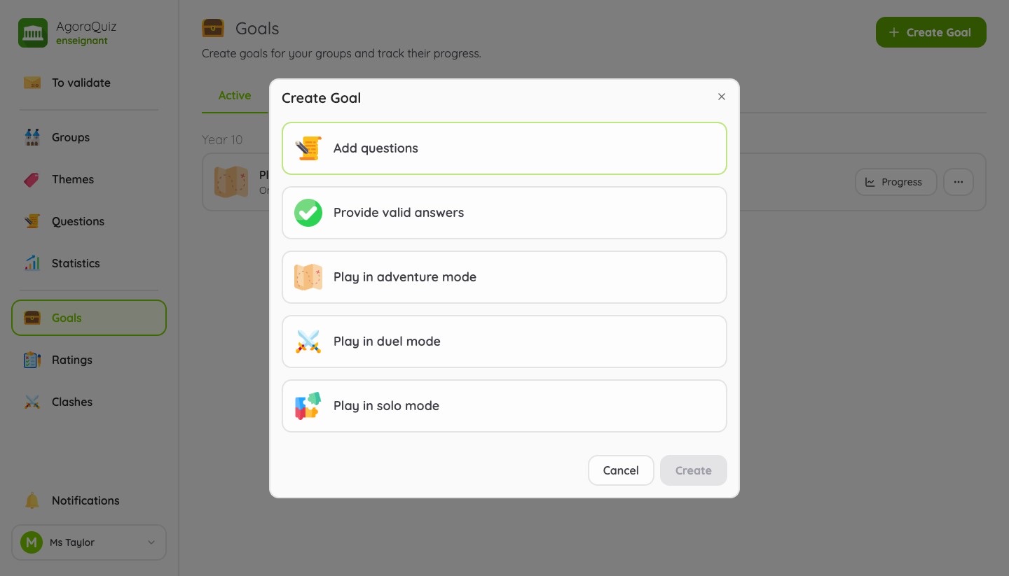 Creating a goal