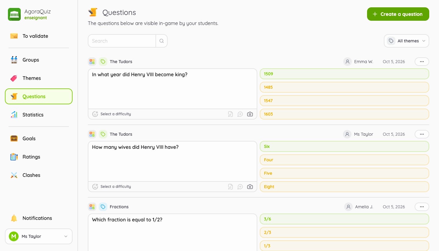 Questions in the game