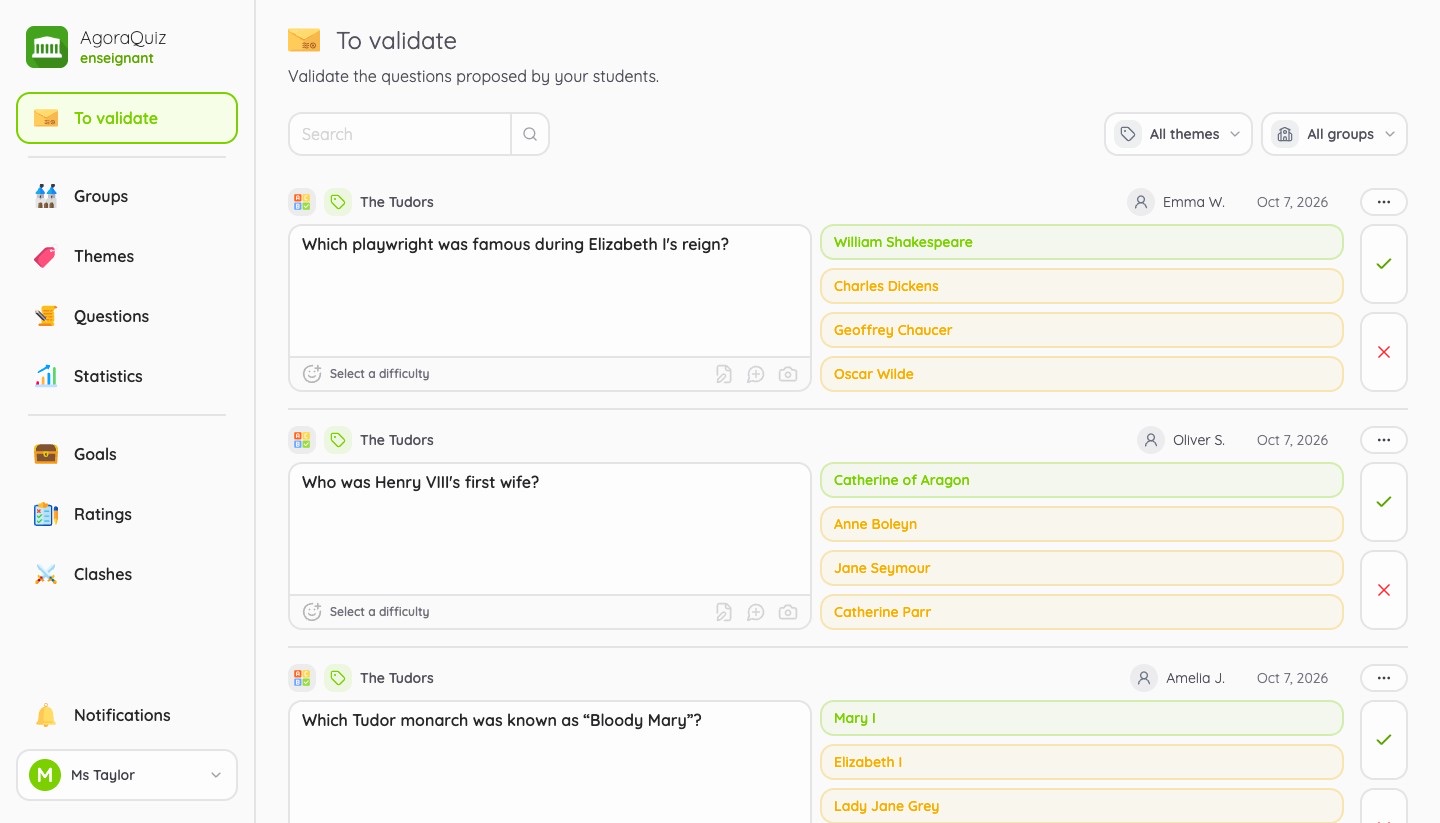 Questions waiting for approval