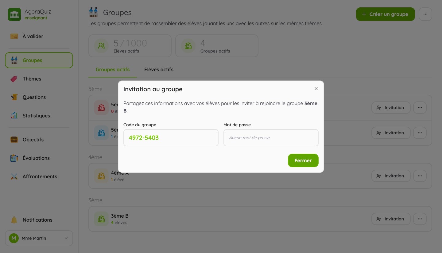 Code d'invitation d'un groupe